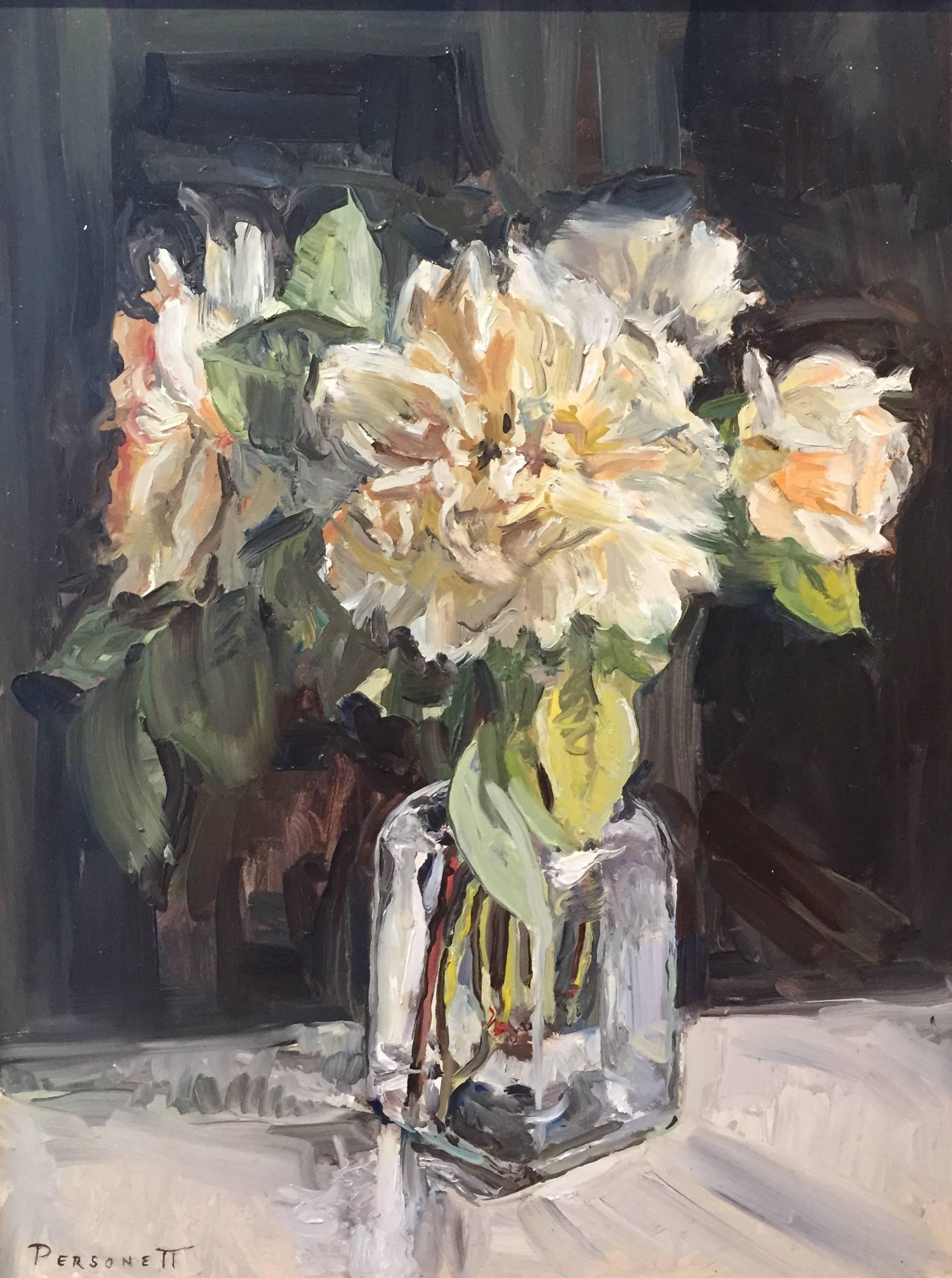 Rachel Personett Still-Life Painting - White Roses in Glass