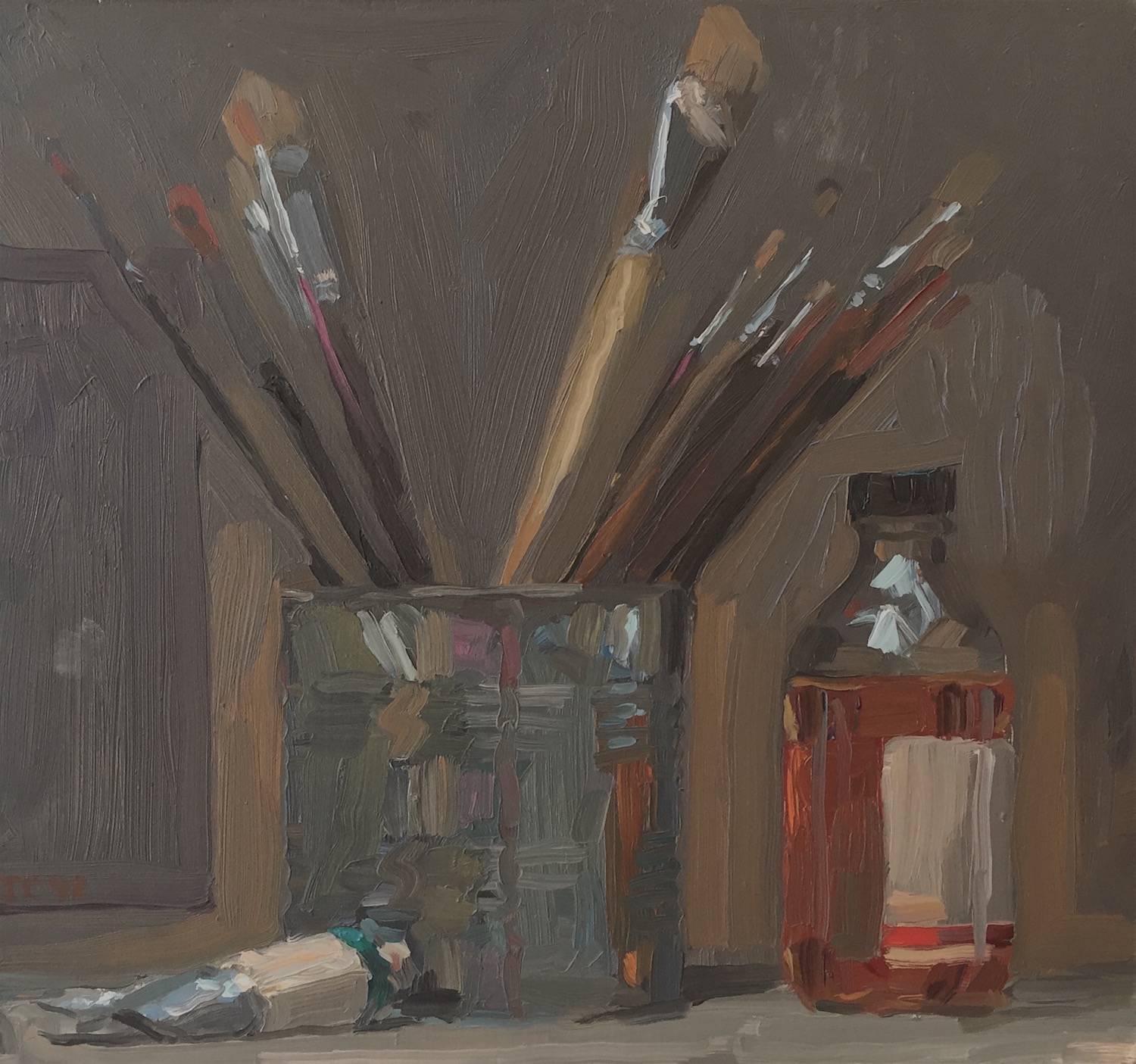 Jacob Collins Still-Life Painting - Paintbrushes in Can