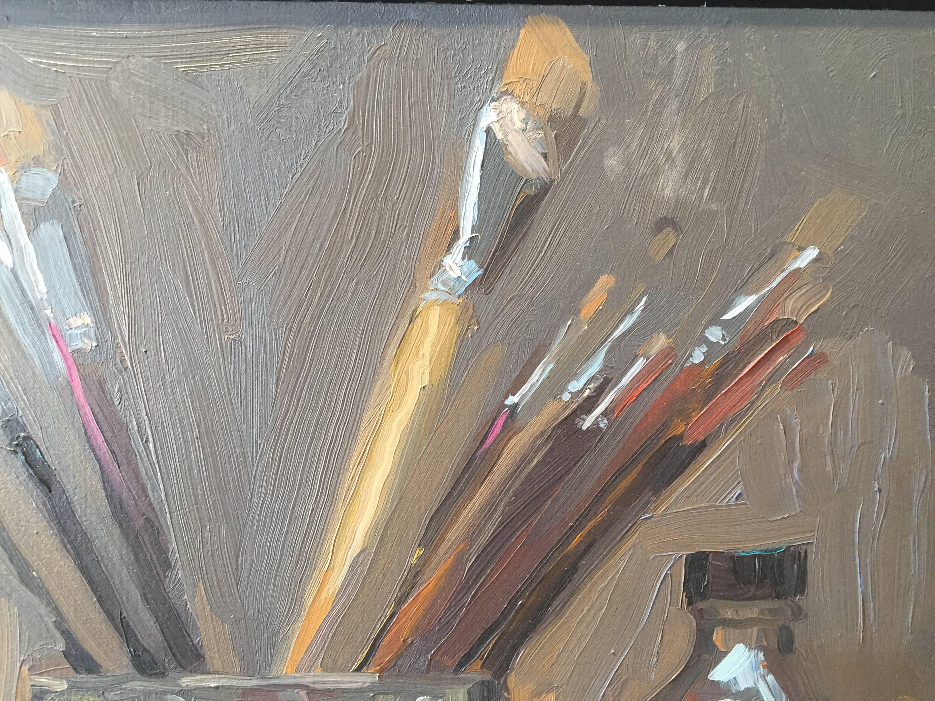 Paintbrushes in Can - Black Still-Life Painting by Jacob Collins