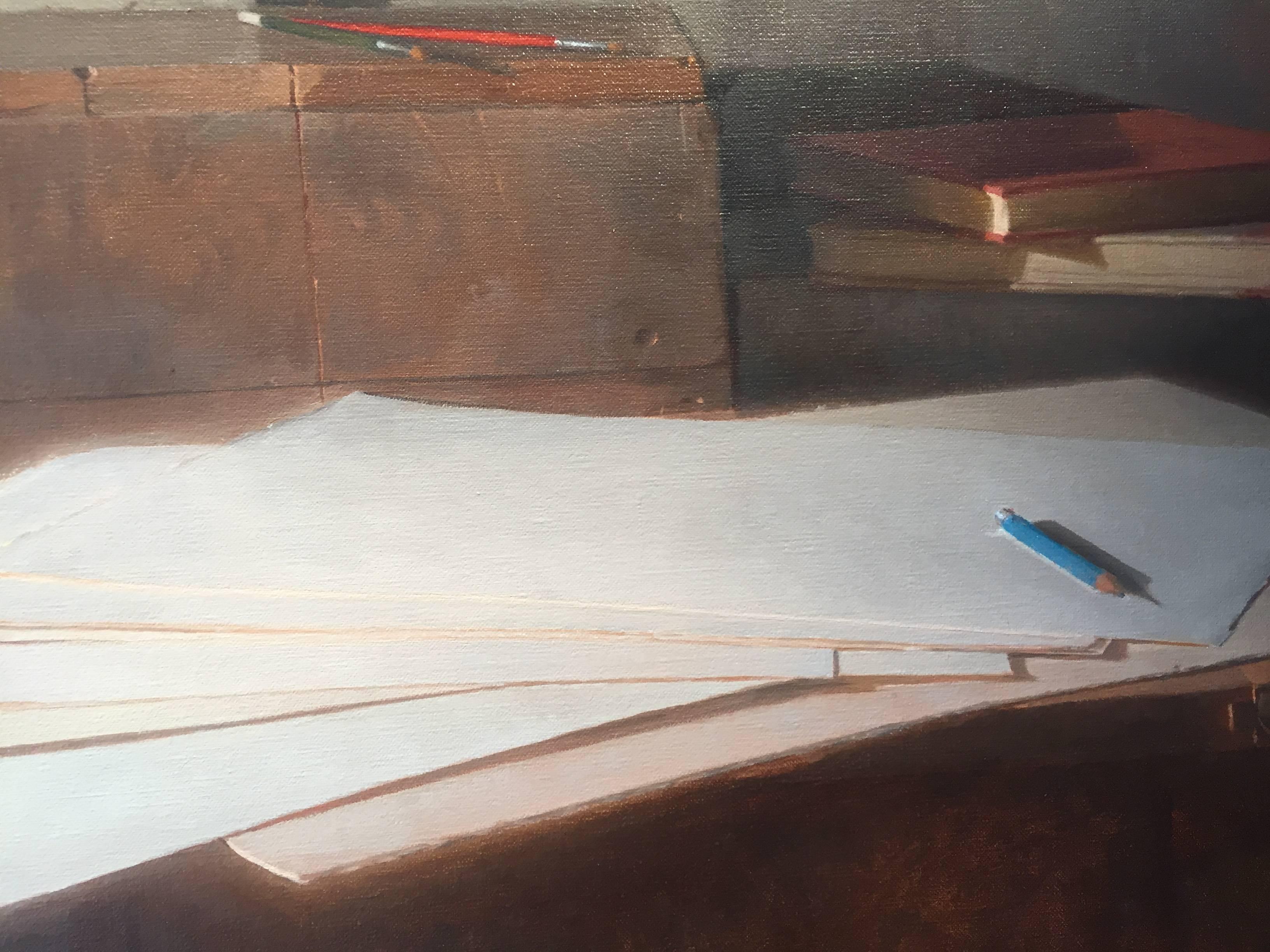 Carta con strumenti da disegno - Still-Life Painting Marrone di Jacob Collins