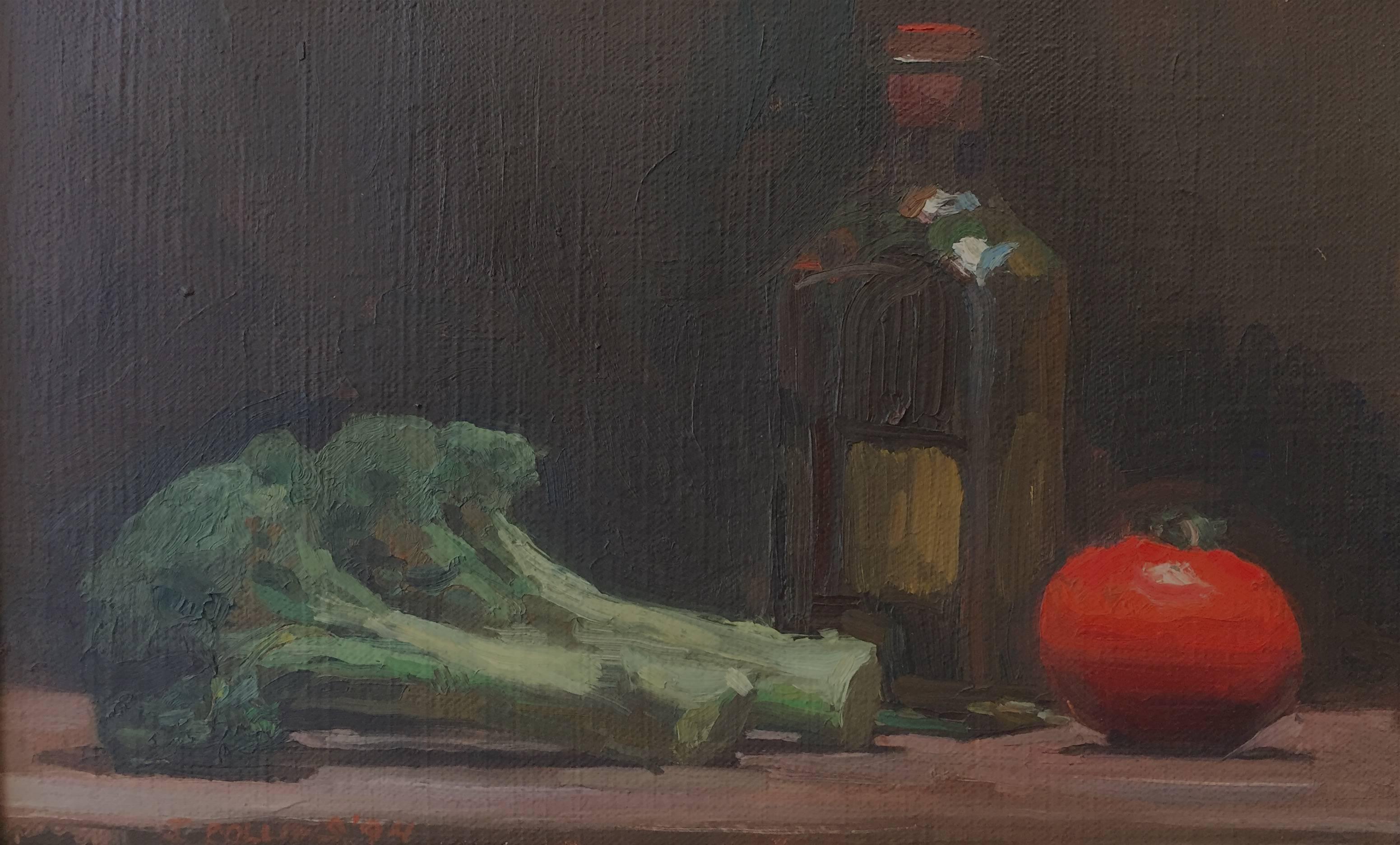 Jacob Collins Still-Life Painting - Tomato, Broccoli, Olive Oil