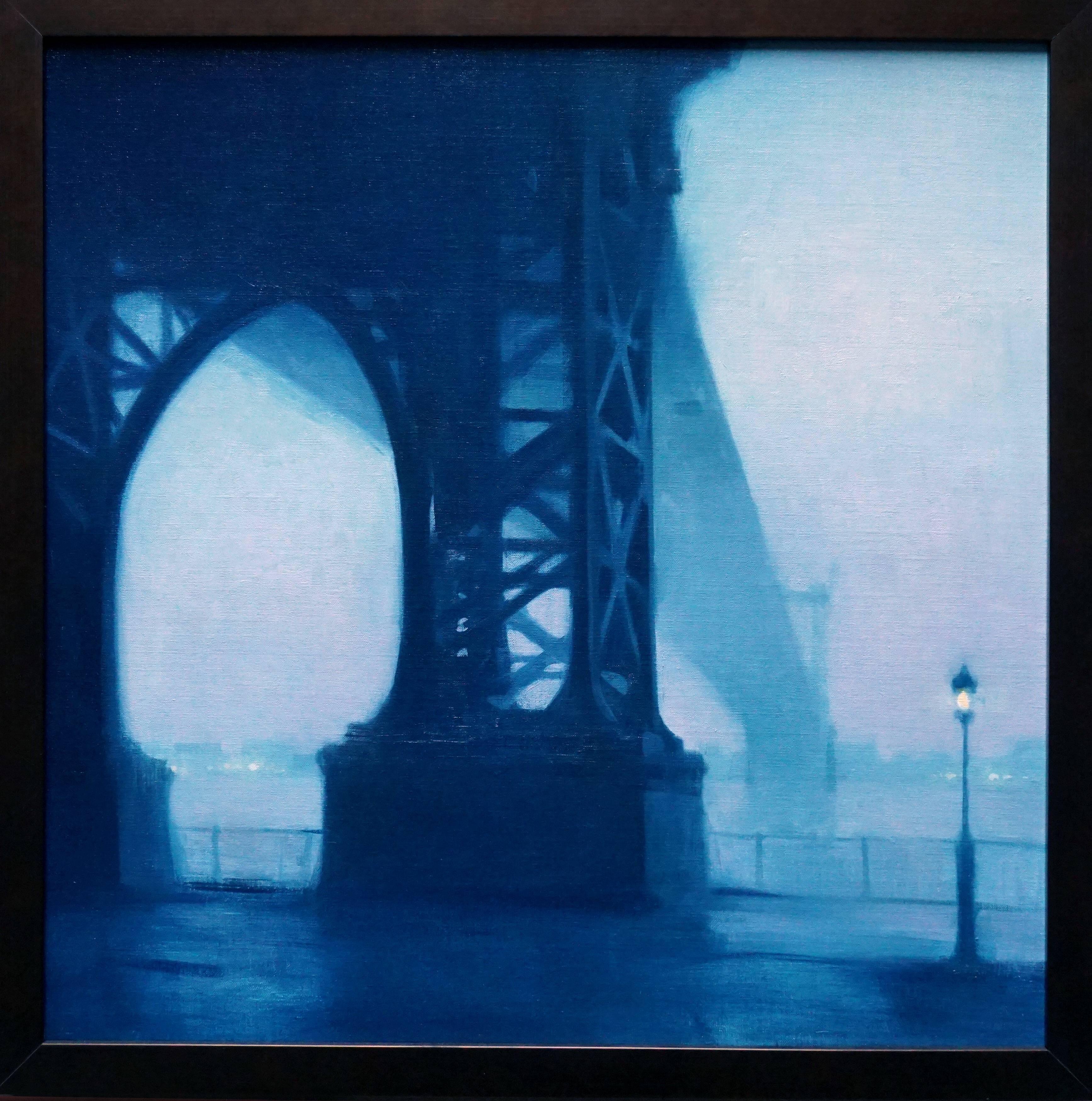 Stephen Bauman Landscape Painting - Rainy Day, Williamsburg Bridge