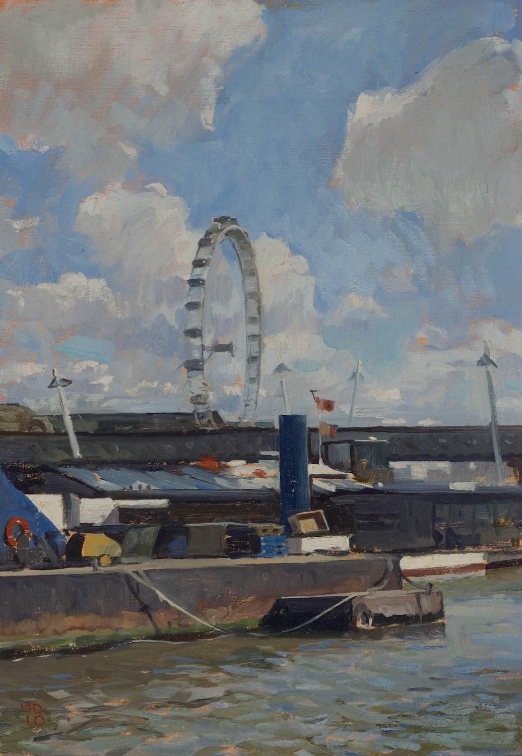 Marc Dalessio Landscape Painting - "London Eye" contemporary impressionist oil painting of famed Ferris Wheel in UK