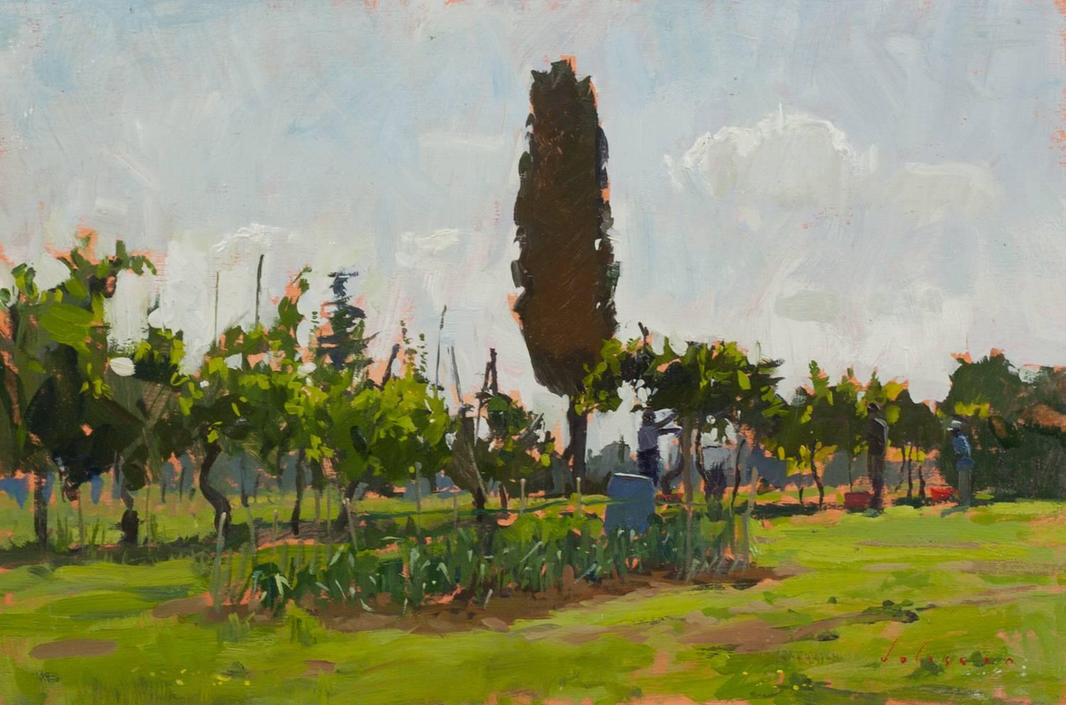 Marc Dalessio Figurative Painting – "Vendemmia" 2016 - zeitgenössische Pleinairmalerei der Weinlese in der Toskana 