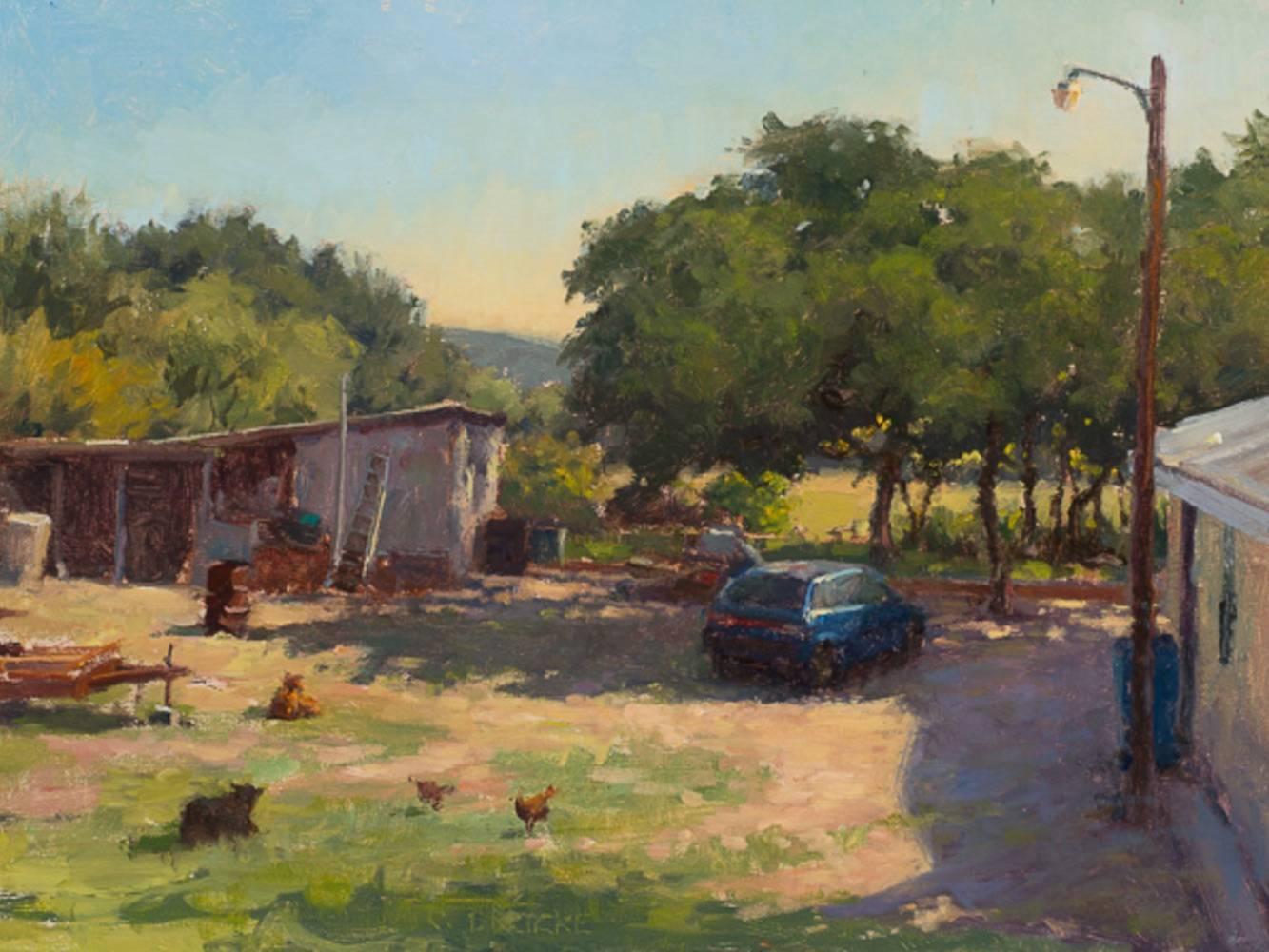 Carl Bretzke Landscape Painting - Backyard Chickens