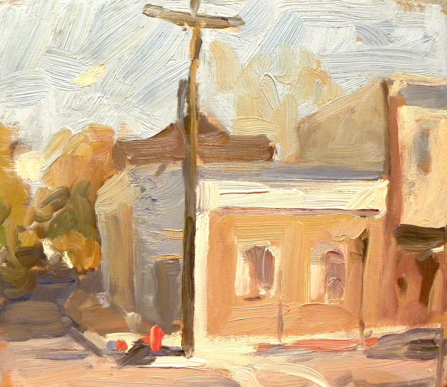 "Entre Main Street y Washington" Estudio de pintura al óleo sobre tabla, Sag Harbor NY