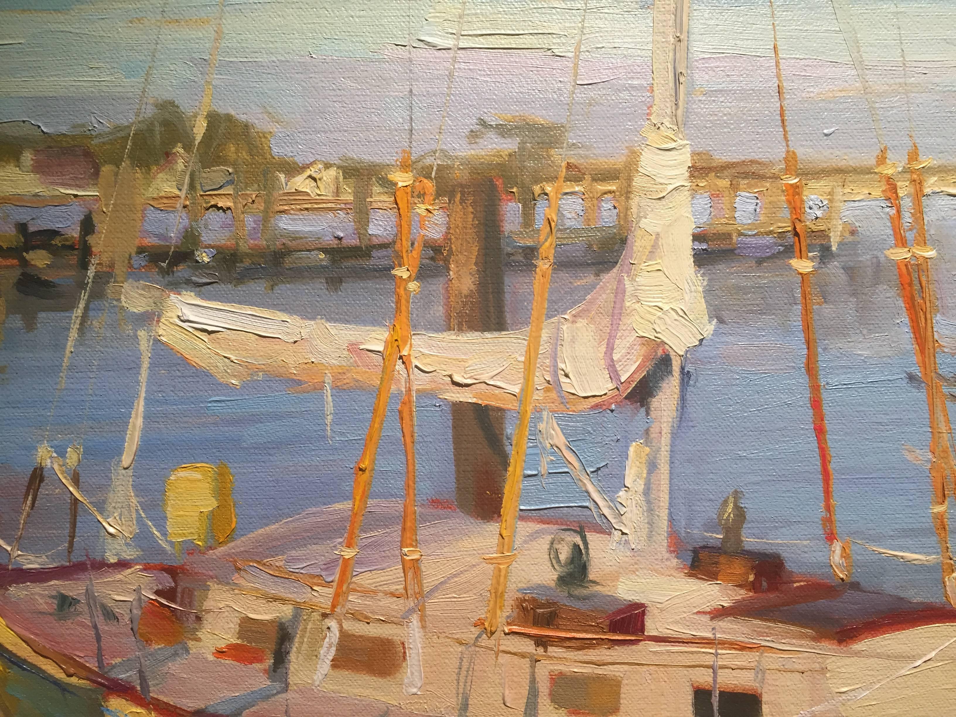 Greenport Shipyard, Afternoon - American Impressionist Painting by Thomas Cardone