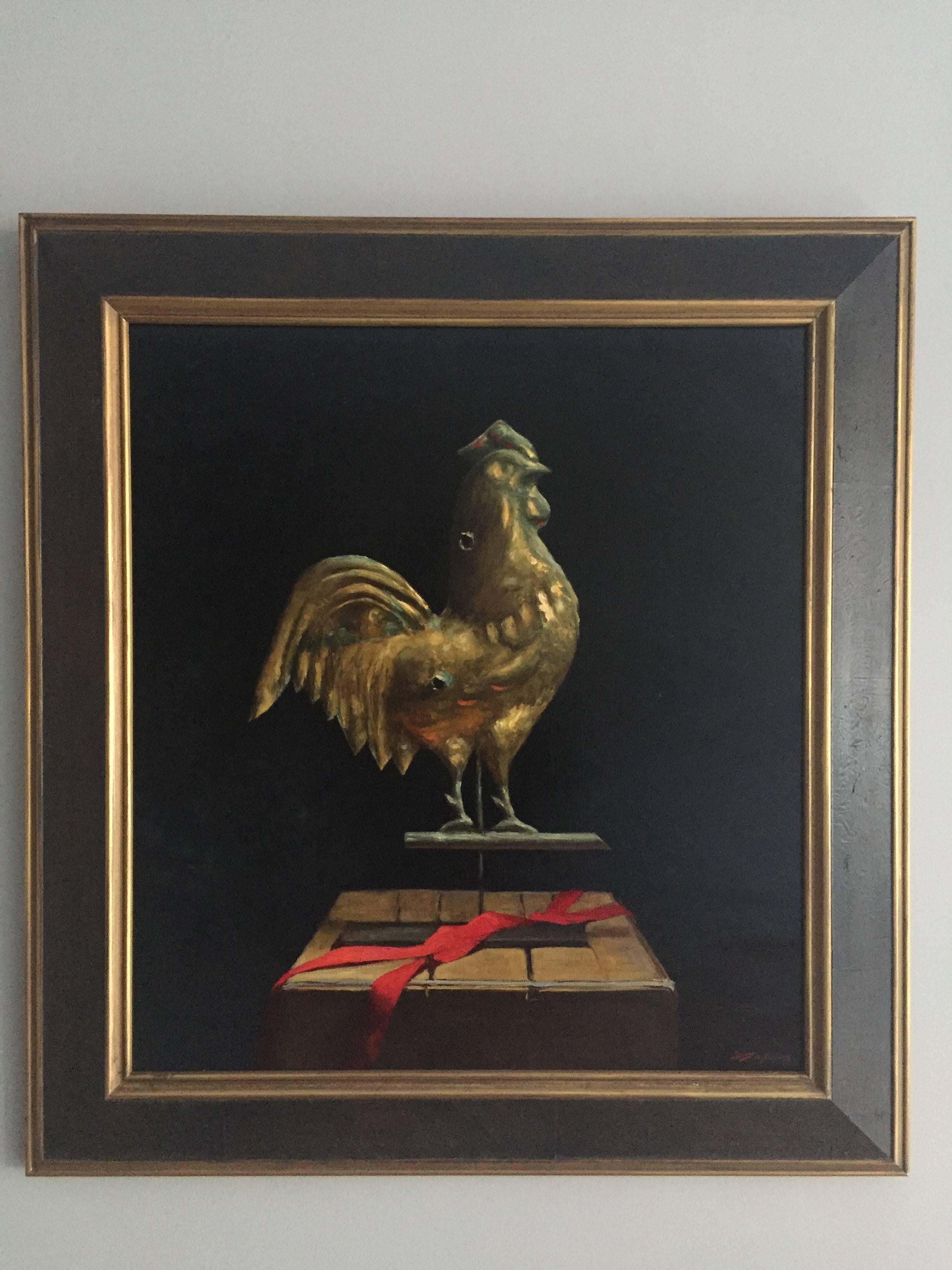 Small Antique Rooster Weathervane - Painting by Sarah Lamb