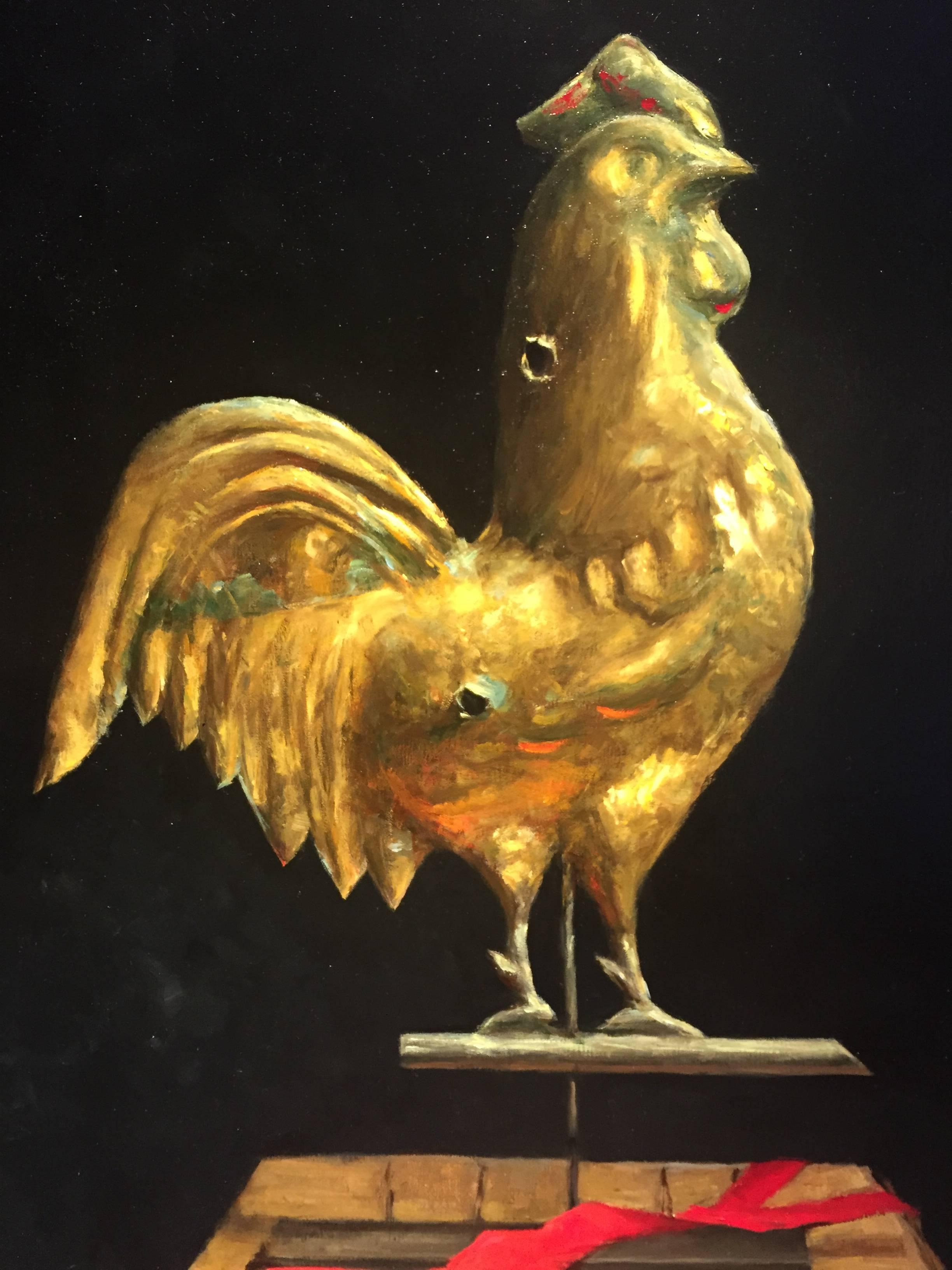 Small Antique Rooster Weathervane - American Realist Painting by Sarah Lamb