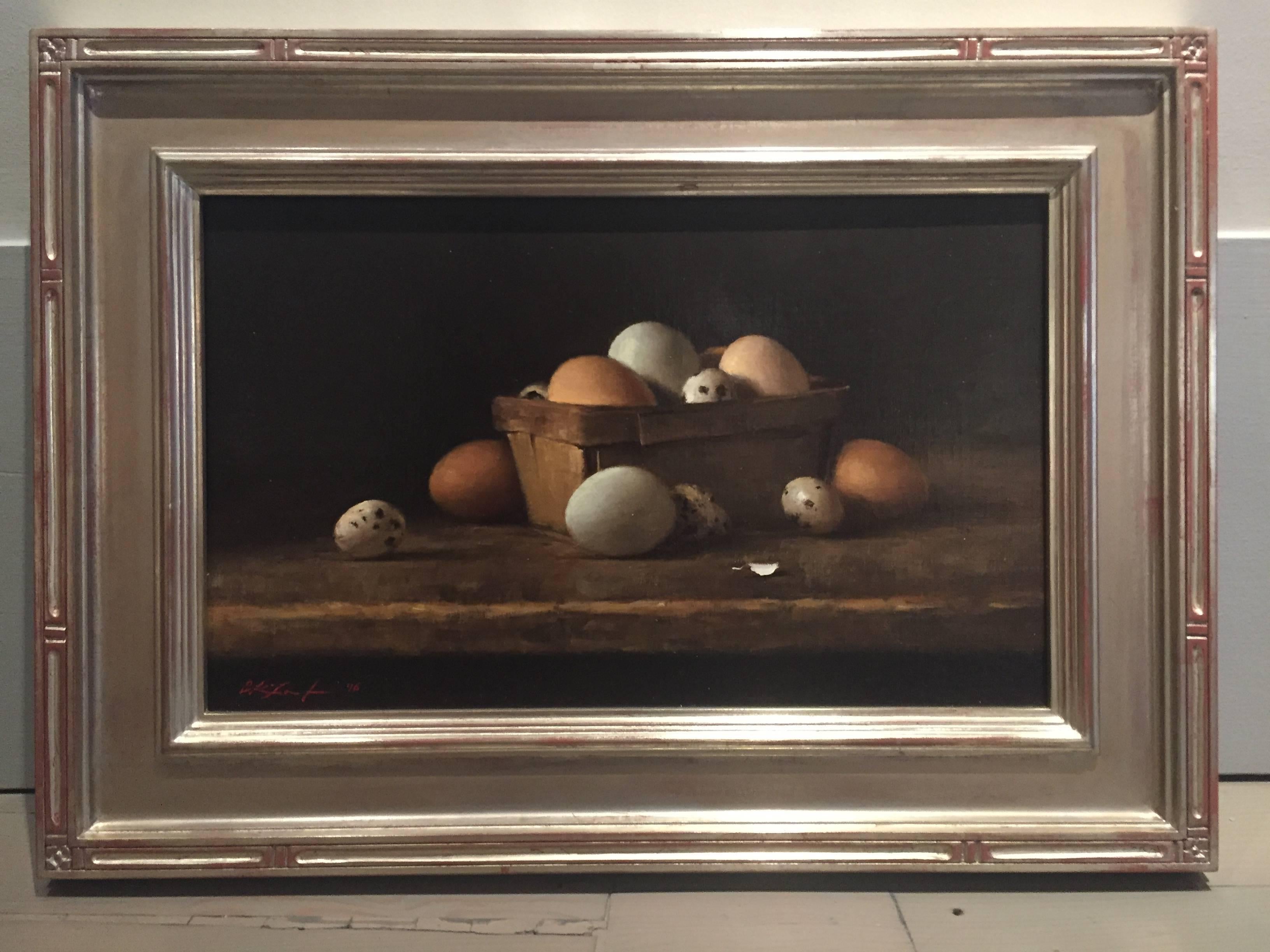 Quail and Chicken Eggs - Painting by Sarah Lamb