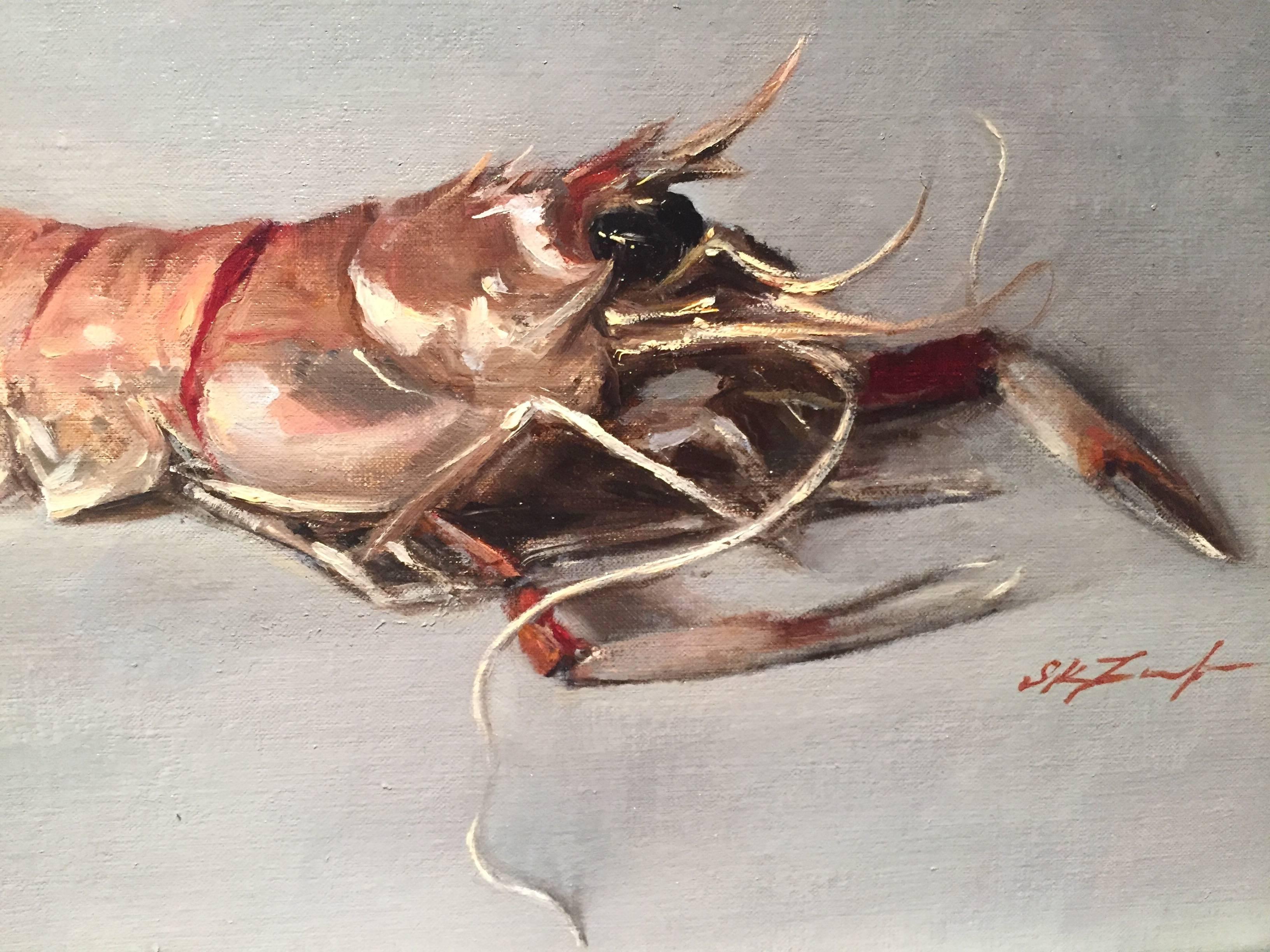 Langoustine - Gray Animal Painting by Sarah Lamb