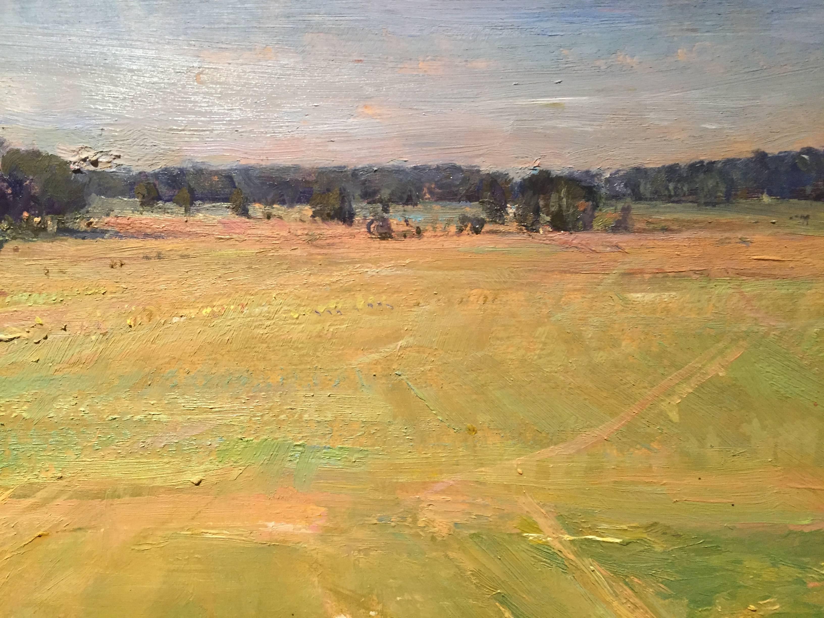 Fields on Cooks Lane - Brown Landscape Painting by Angel Ramiro Sanchez