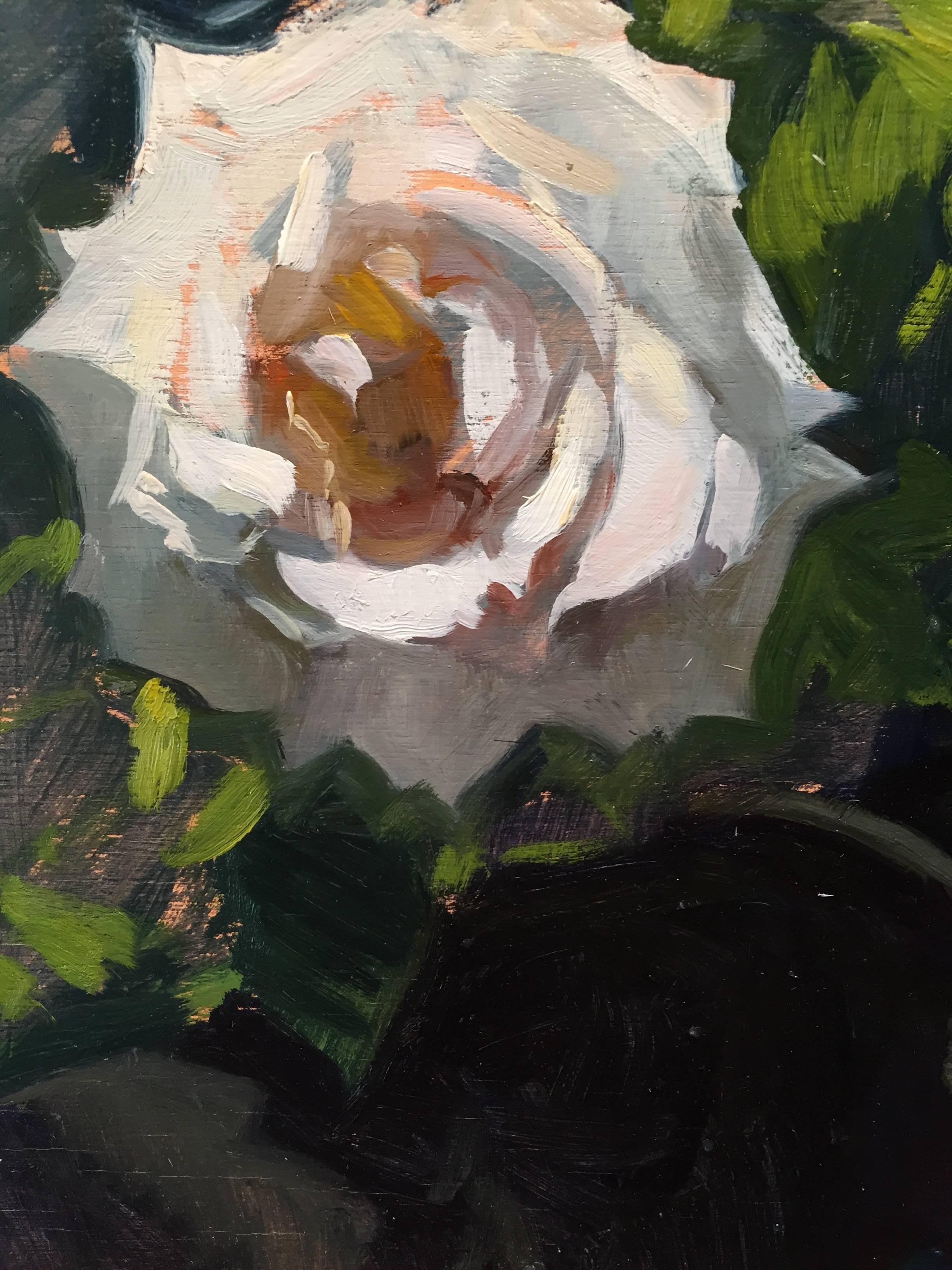 Marc Dalessio, peintre de plein air de renommée mondiale, a capturé l'essence de deux roses sauvages, la façon dont elles ont poussé organiquement dans le monde naturel. Ni taillées, ni arrangées chez un fleuriste, 