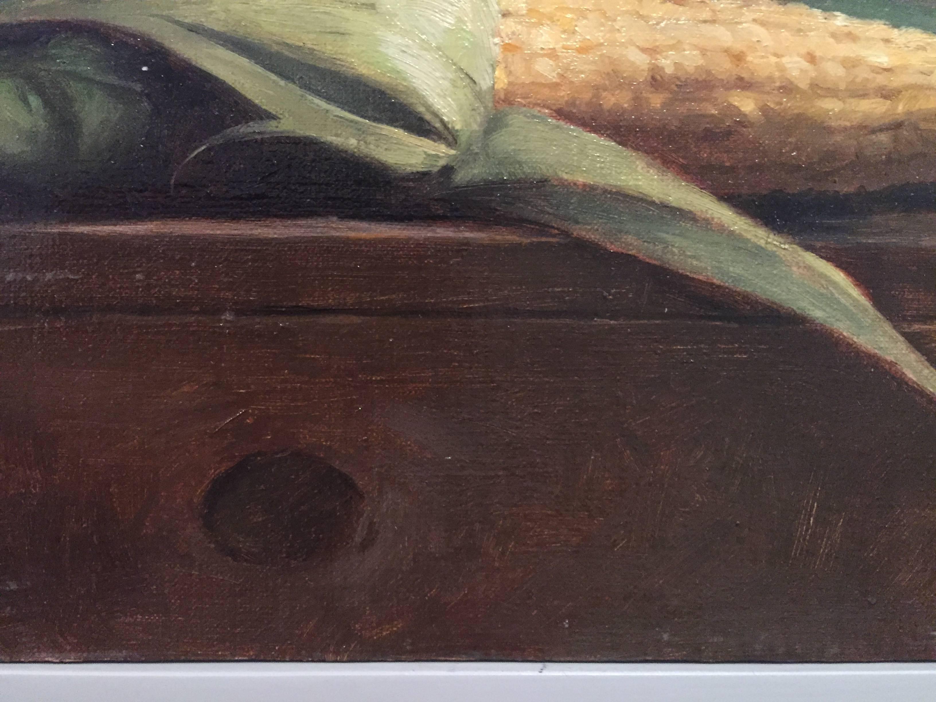 A half-husked corn on the cob rests upon a wooden surface. Painted from life, this still-life painting is academically proportionate, colorfully correct, and would make a great addition to any collection!

Unframed.

Edward Minoff Graduated with