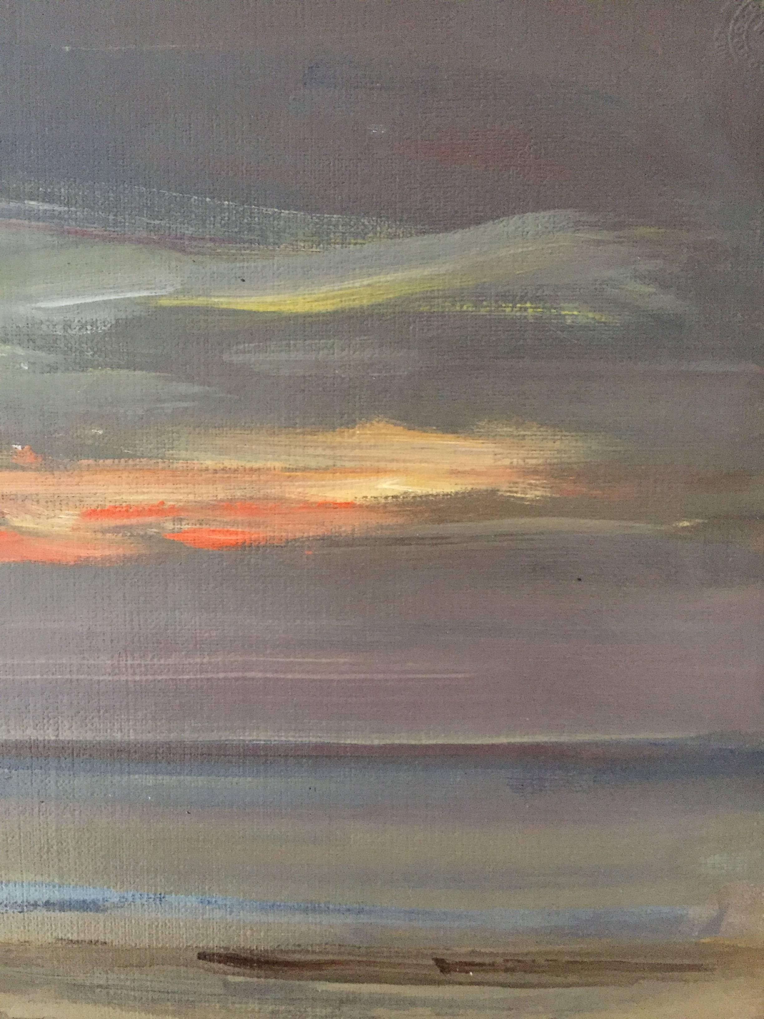 « Sunset Sea Sky » 2002, peinture en plein air impressionniste Bahamas, tons doux - Gris Landscape Painting par Nelson H. White