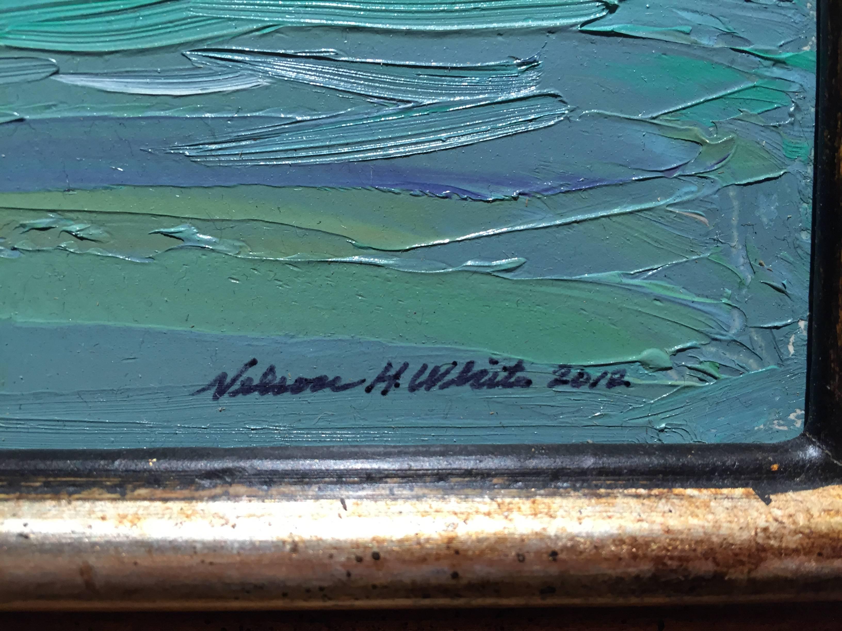 Peint en plein air sur une plage des Bahamas.

Nelson H. White est né à New London, dans le Connecticut, en 1932. White a été entouré d'art et d'artistes dès sa naissance. Il a reçu ses premières leçons d'art de son grand-père, Henry Cooke White