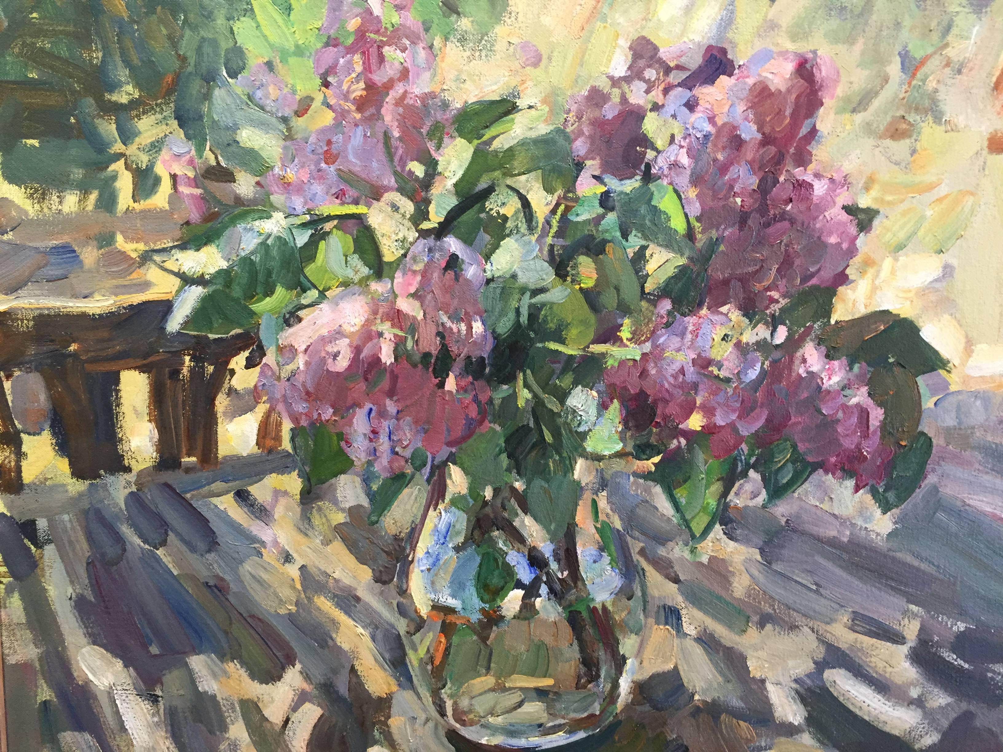 Lilacs - American Impressionist Painting by Ben Fenske