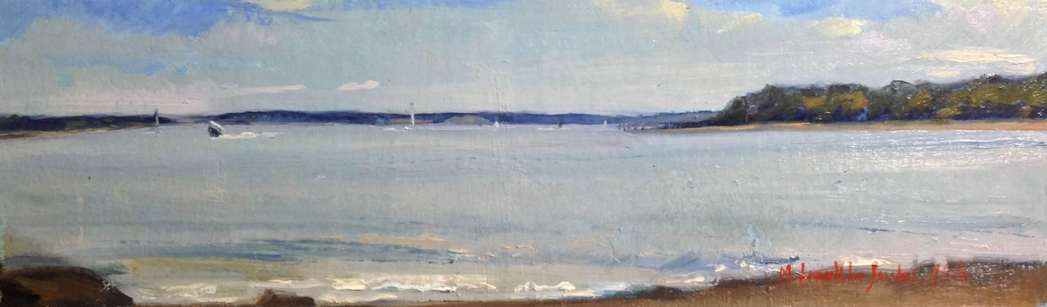Figurative Painting de Melissa Franklin Sanchez - "Cala Smith, Isla Shelter" pintura al óleo plein air a pequeña escala - Los Hamptons