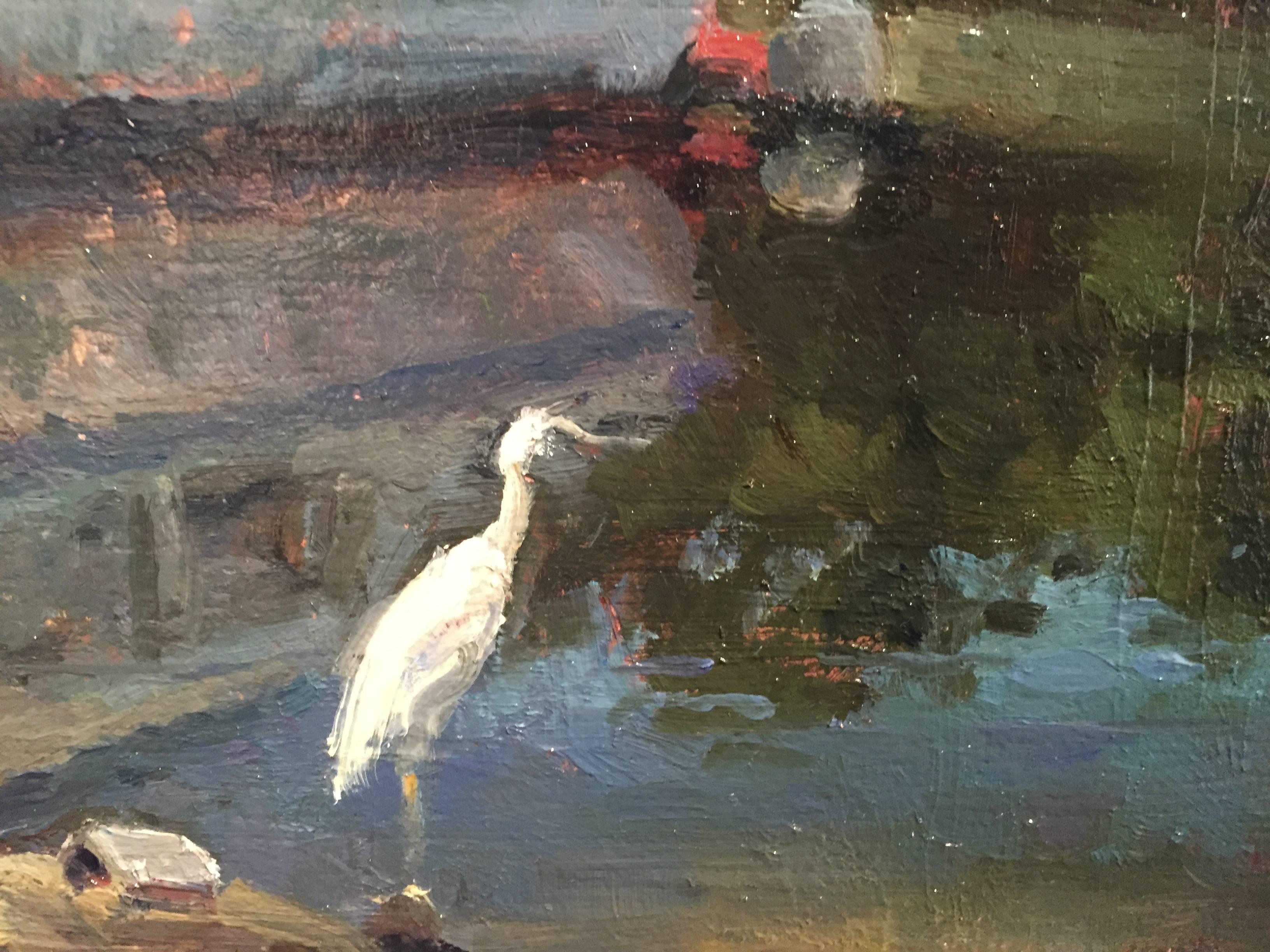 Bayside Heron - American Realist Painting by Carl Bretzke