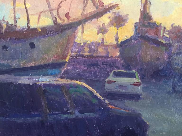 Carl Bretzke Boat Yard Sunset, Painting at 1stdibs