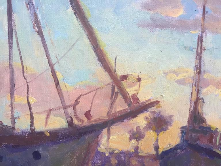 Carl Bretzke Boat Yard Sunset, Painting at 1stdibs