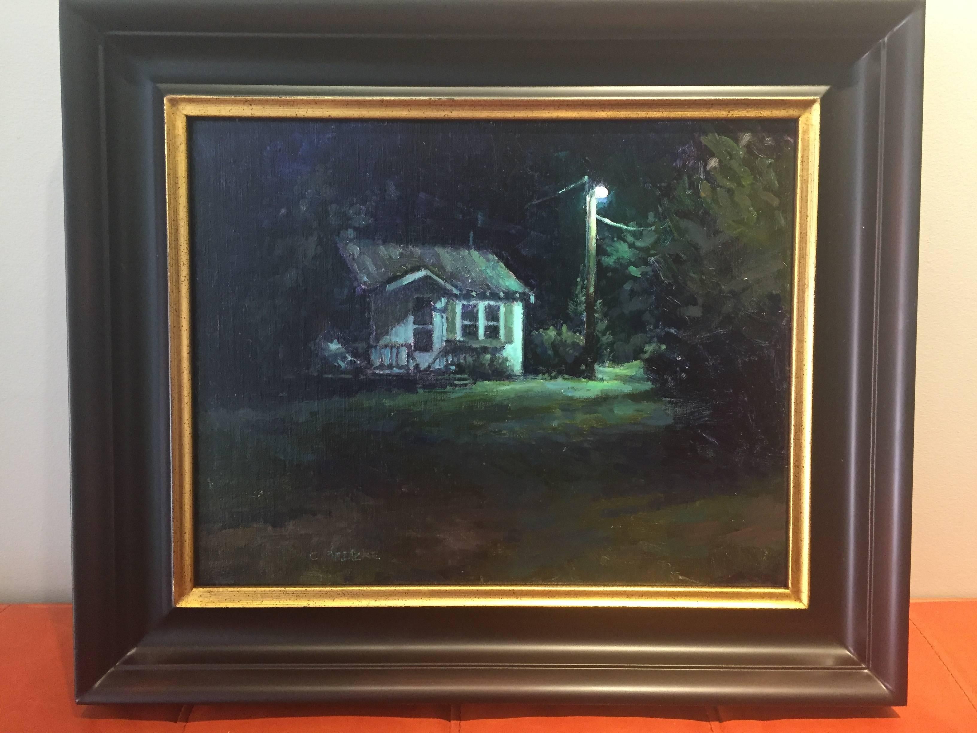 Cool Light on the White Cabin - American Realist Painting by Carl Bretzke