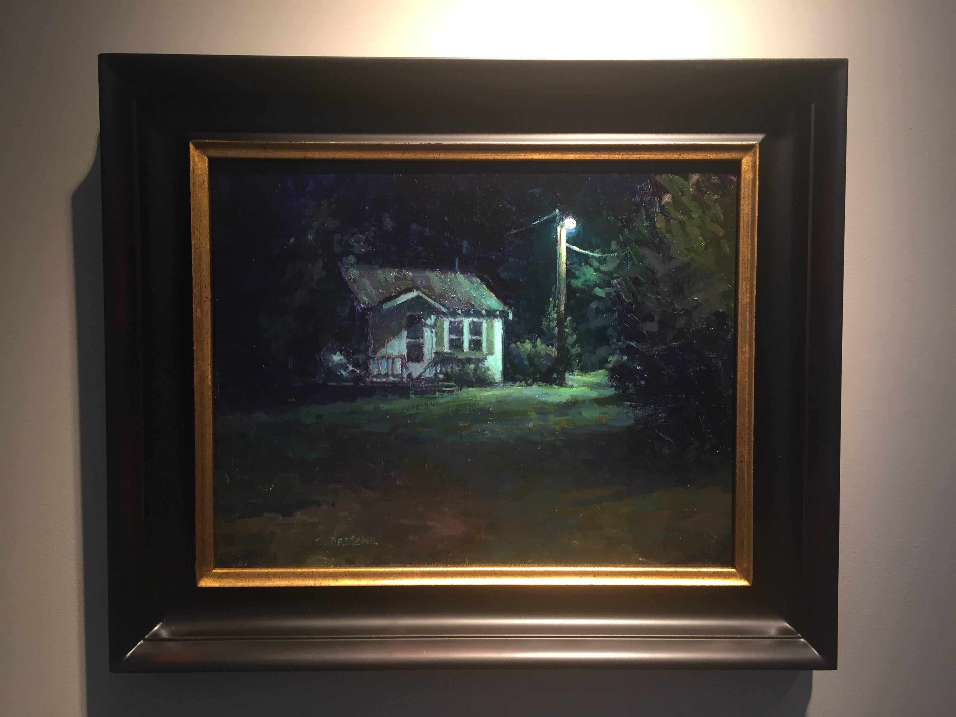 Cool Light on the White Cabin - Painting by Carl Bretzke