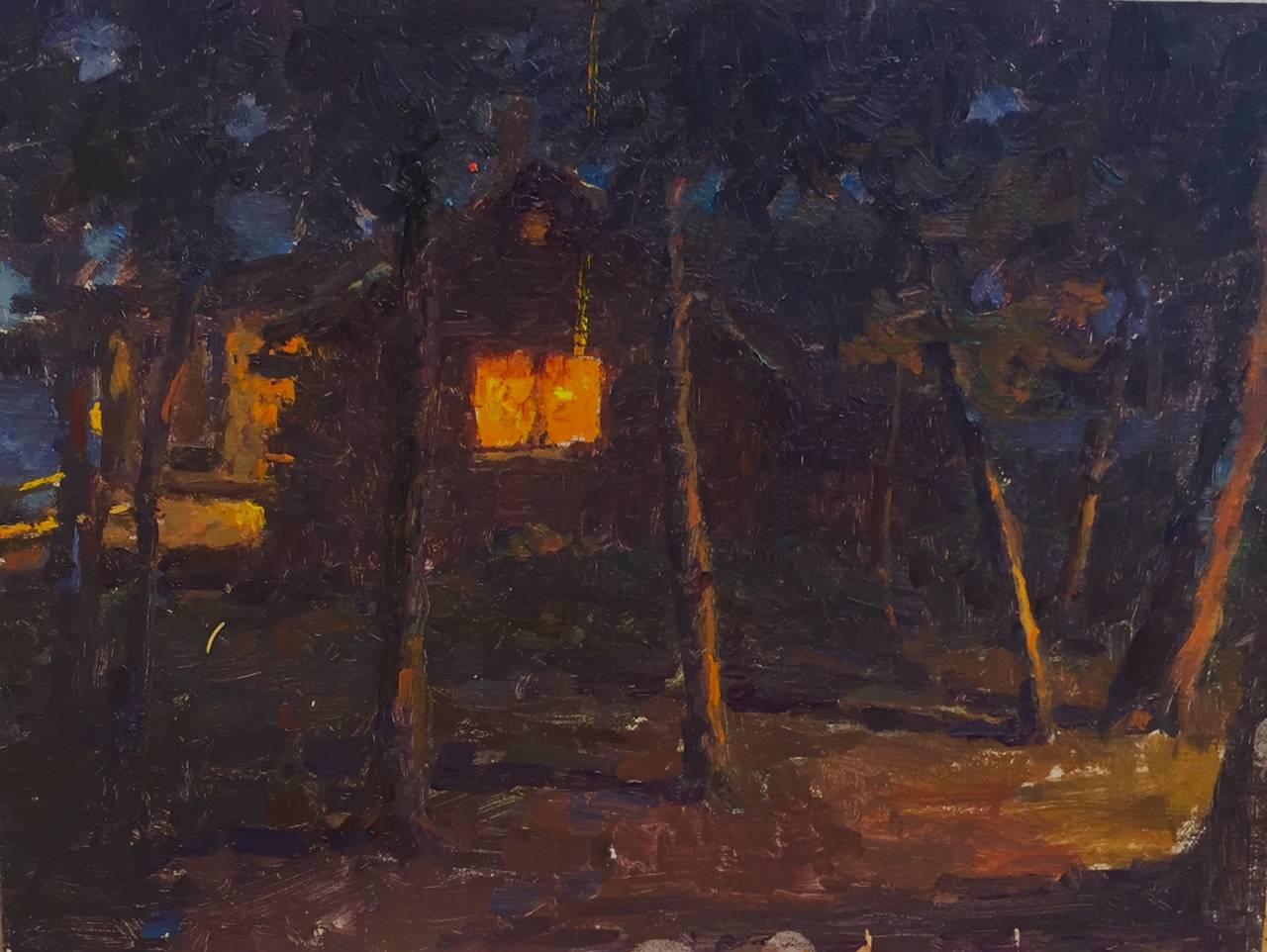 Carl Bretzke Landscape Painting - Cabin at Night