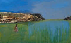 „Kasos 5“ – Großformatiges zeitgenössisches Ölgemälde mit Meereslandschaft und Figur, Impasto-Technik