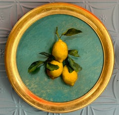 "Lemons, Tondo" realist still life, oil painting, tondo, signed and framed