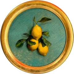 "Lemons, Tondo" realist still life, oil painting, tondo, signed and framed