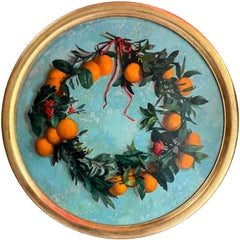 "Orange Garland" Oil Painting, Framed Still Life, Signed, Italian Art