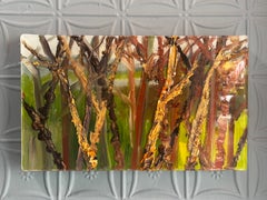 «Long Pond Through The Trees», pintura al óleo y resina sobre lienzo, firmada, 12x20 pulgadas