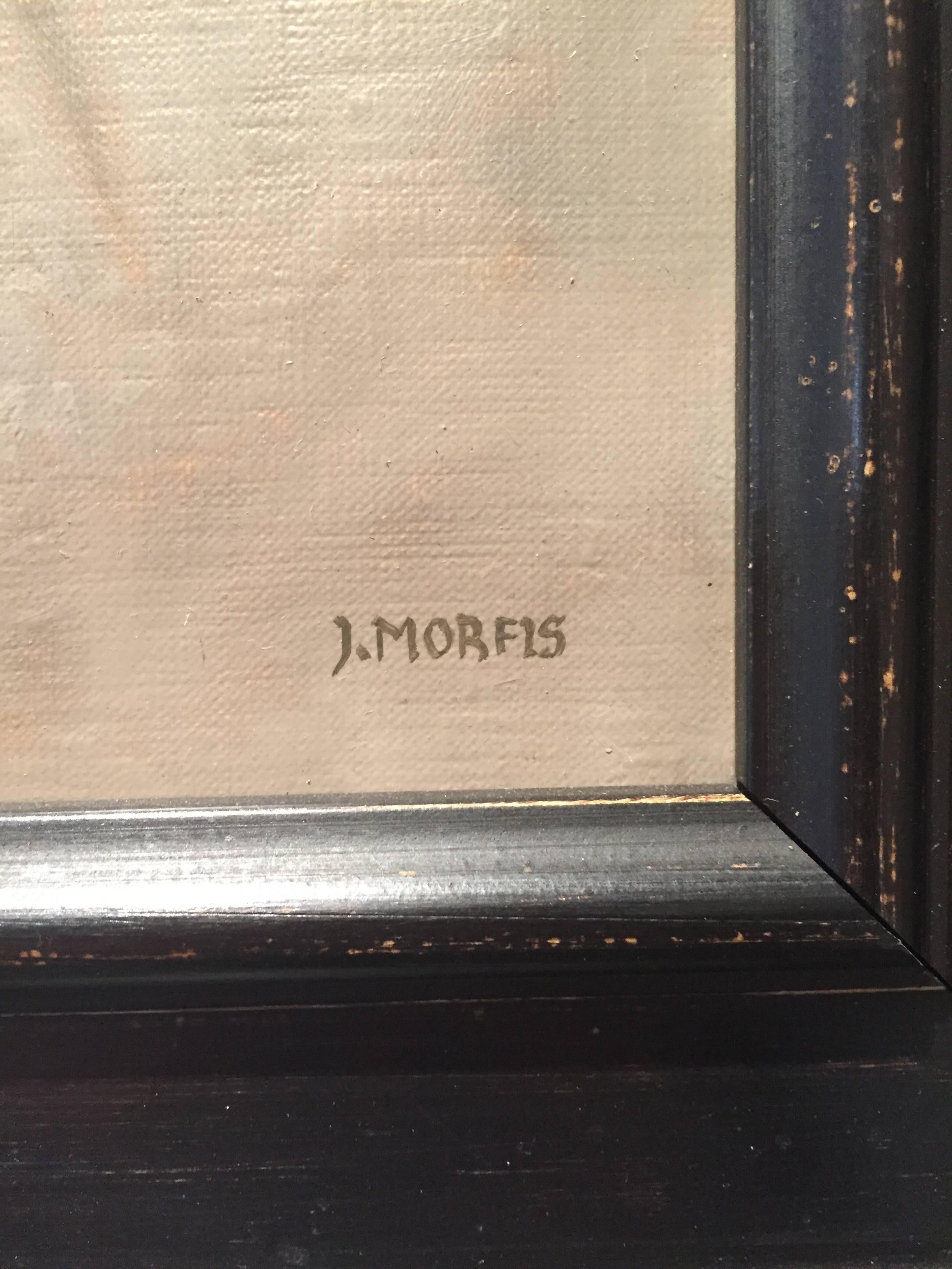 Painted from life, and architect's tool: a compass. Hanging from a tiny metal nail, painted in the style of Trompe L'Oeil.


John Morfis was born in Glen Cove, Long Island in 1976. His humble beginnings made pursuing a career in art difficult and