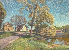 "Chase Creek" Oil Painting, Neo-Impressionist Landscape, Signed, Framed