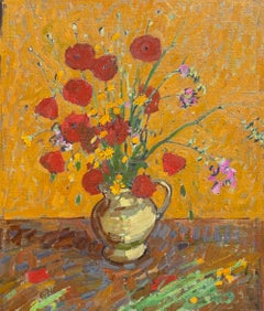 "Poppies II" Oil Painting, American Impressionist, Framed, 21st Century