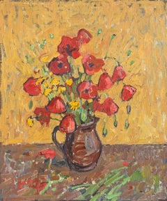 Poppies I Oil Painting, American Impressionist, Framed, 21st Century