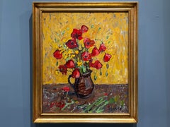 Poppies I Oil Painting, American Impressionist, Framed, 21st Century
