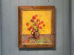 Poppies I Oil Painting, American Impressionist, Framed, 21st Century