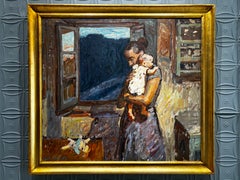 „Baby“ – Ölgemälde einer Frau mit Kind, amerikanischer Impressionist, gerahmt und signiert