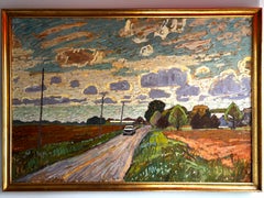 "Cooks Lane" Oil Painting, Neo-Impressionist Landscape, Signed, Framed