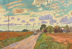"Cooks Lane" Oil Painting, Neo-Impressionist Landscape, Signed, Framed