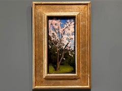 "Albero di Mandorla" Oil Painting, Copper, Blooming Almond Tree, Signed & Framed