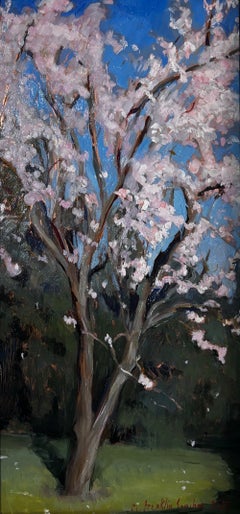 "Albero di Mandorla" Oil Painting, Copper, Blooming Almond Tree, Signed & Framed