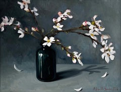 "Almond Blossoms" Oil Painting on Copper Panel, Signed & Framed 14.75 x 17.75in