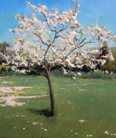 "My Apple Tree" Oil Painting on Copper, Garden Flora, Signed, Framed 29x25 inch