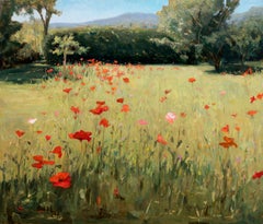 "Amongst the Wildflowers" Oil painting, Landscape, Framed, Signed, 23.6x27.6in