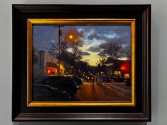 «Estudio para Main Street Nocturne», pintura al óleo, Sag Harbor Village, firmada y enmarcada
