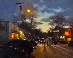 «Estudio para Main Street Nocturne», pintura al óleo, Sag Harbor Village, firmada y enmarcada