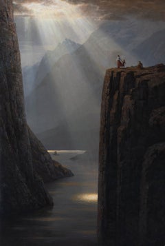 "Farewell" Vertical Landscape Oil Painting, Signed & Framed 54.2 x 38.5 inches